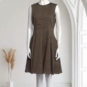 THEORY Solid Hued Linen-Blend Fit Flare Dress‎ Womens 8 Office Siren Business